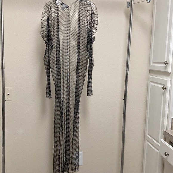 Akira Rhinestone Fishnet Long Open Front Jacket - Picture 10 of 12